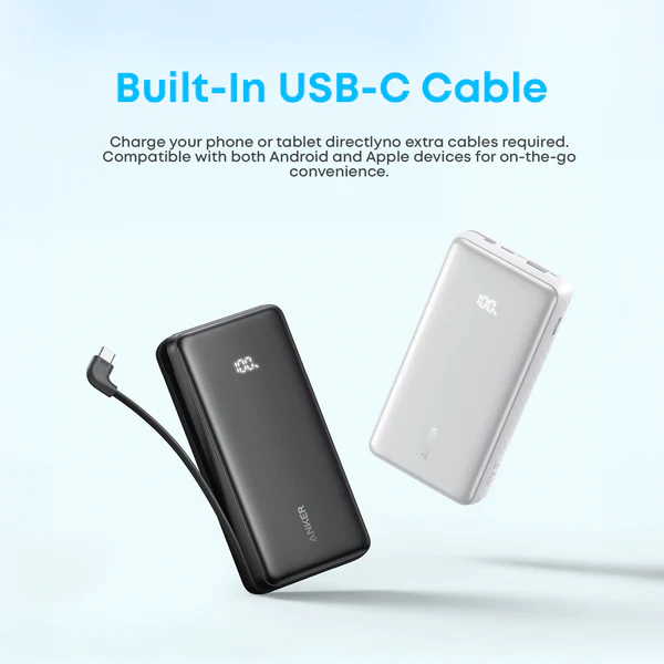 Anker Zolo 20000mAh 22.5W Power Bank with Built-in Type-C Cable