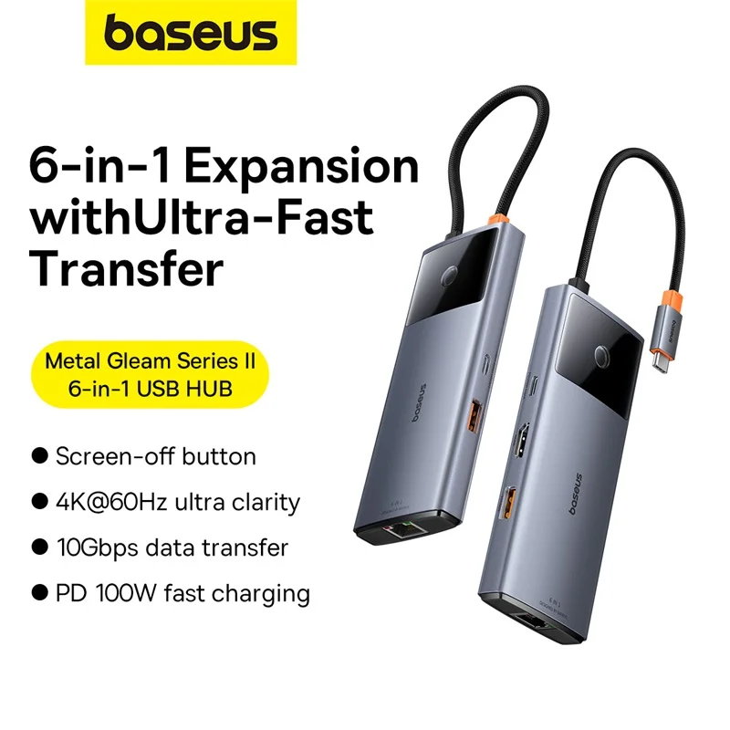 Baseus Metal Gleam Series 6 in 1 Type-C Multifunctional Hub