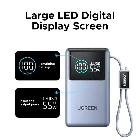 Ugreen PB727 Nexode 10000mAh 55W Power Bank with Built in Cable #75701B